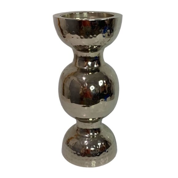 Unbranded Other - Textured Silvertone Hollow Metal Pillar Candle Stand 14"H
